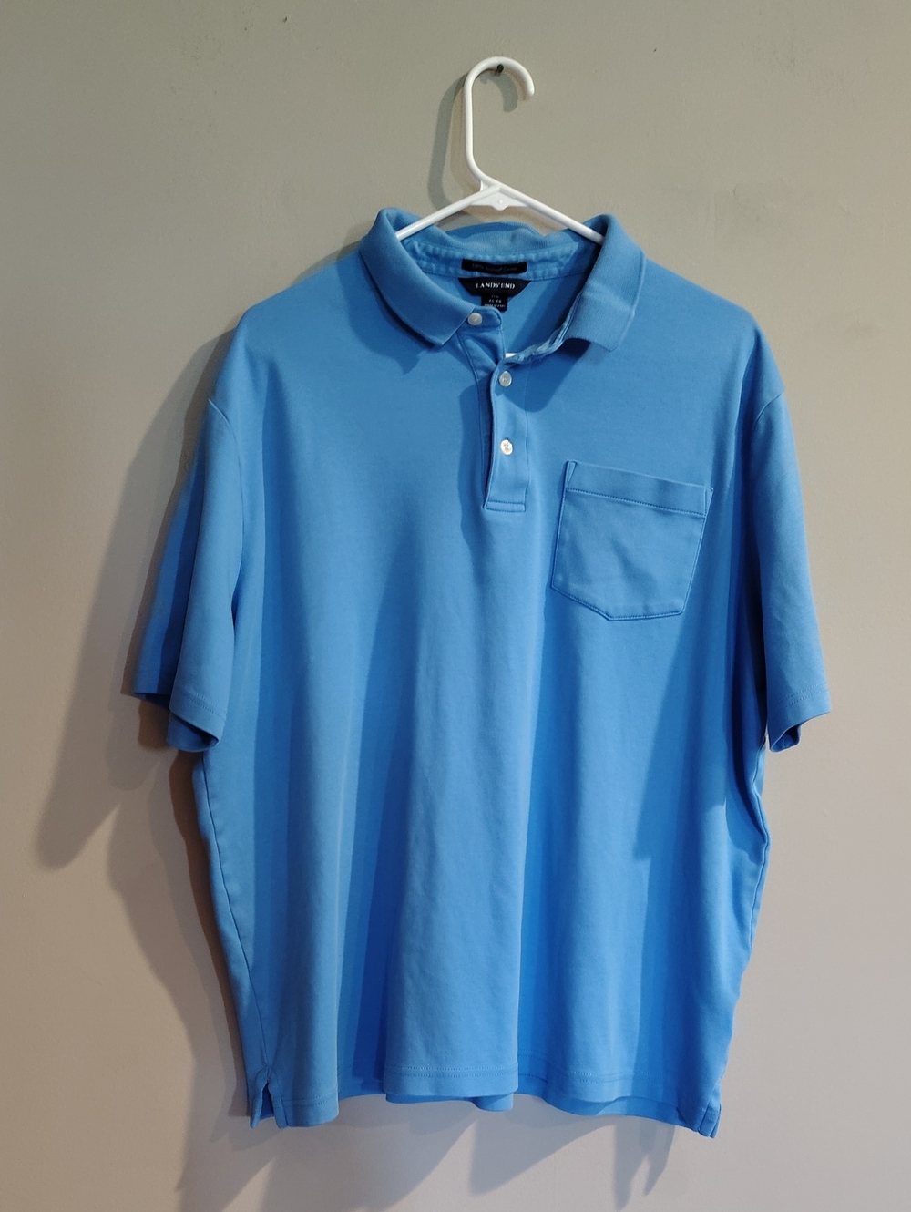 Lands' End Men's Xlg Bright Blue Pocketed 3 Button Short Sleeve Polo Shirt